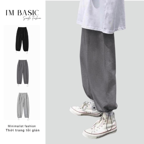 Quần Sweatpants Jogger Xám Đậm Dây Rút Bo Gấu Ống Rộng Nỉ Tăm Nam Nữ Unisex I'm Basic (QJG01)