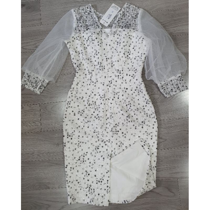 Đầm Elise trắng phối lưới sz S