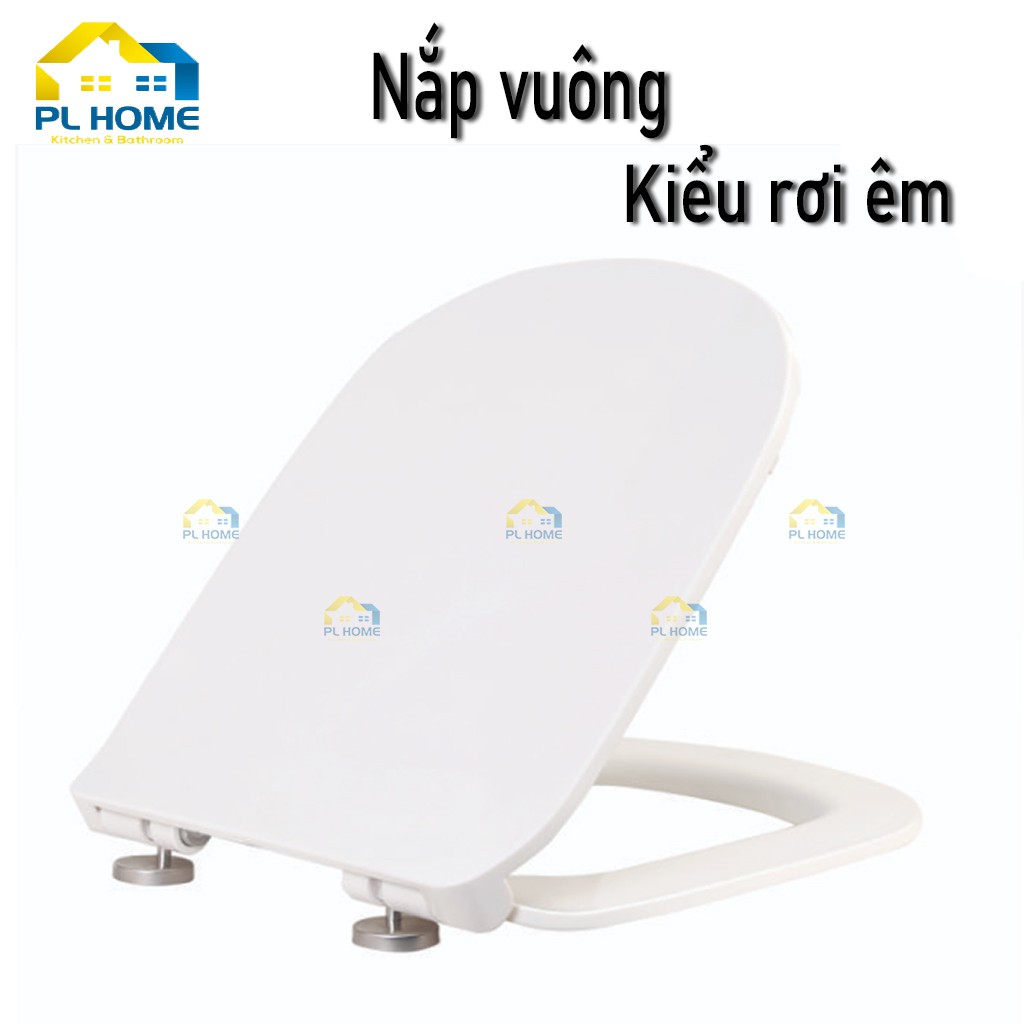 Nắp bồn cầu đóng êm phù hợp bồn cầu kiểu nắp vuông, chất liệu nhựa trắng dày, phụ kiện chân ốc đầy đủ