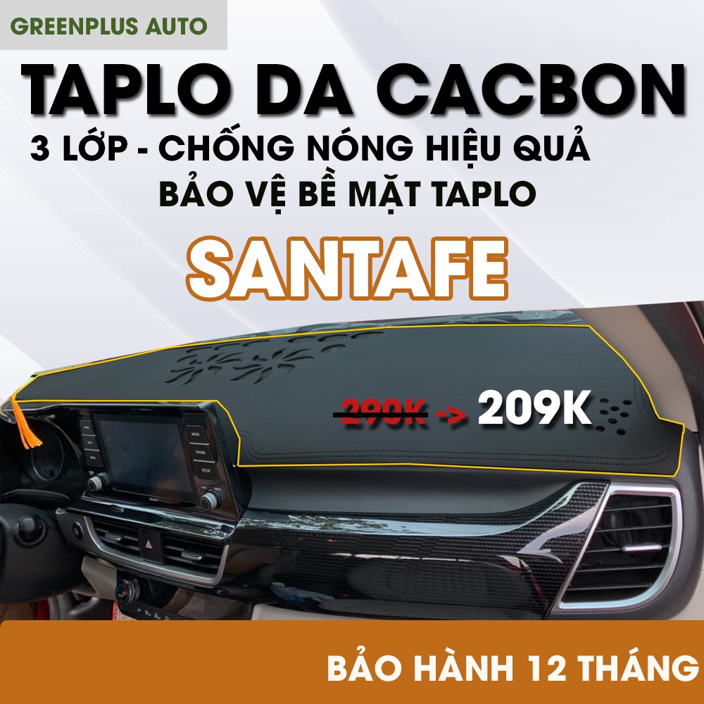 Thảm Taplo Hyundai Santafe, chất liệu da vân Cacbon, bảo hành 12 tháng