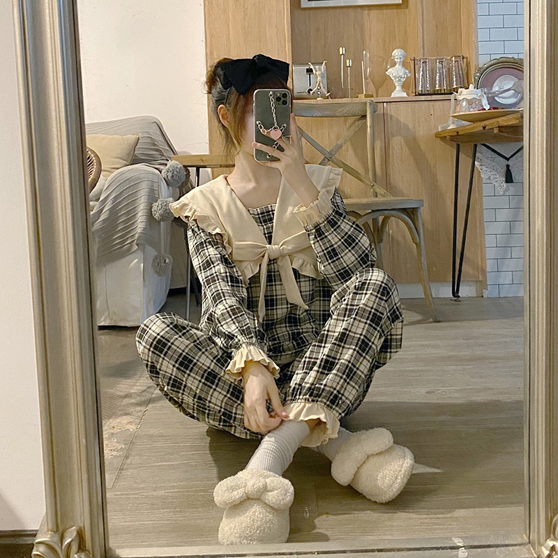 Bộ mặc nhà / Pyjama viền ren dài tay cao cấp 100% COTTON hàng Quảng Châu có size