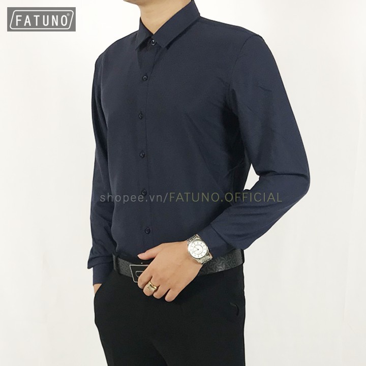 Sơ mi HỘP nam dài tay hãng Fatuno vải lụa cotton (FAS02-Màu xanh đen)