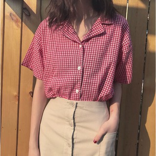 Áo sơ mi cổ vest tay ngắn caro