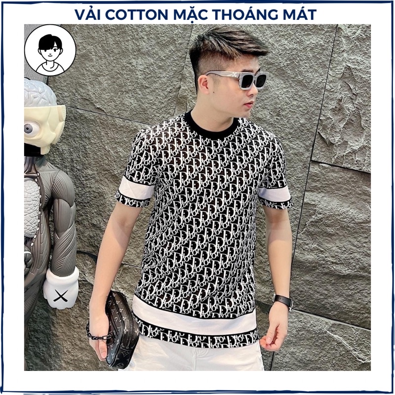 Áo thun nam cổ tròn tay ngắn vải cotton cao cấp form ôm body hình họa tiết DR, áo phông nam trung niên quà tặng bạn trai