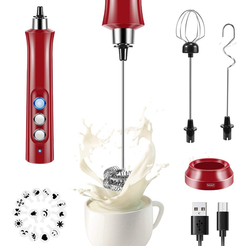 Mini Frother for Coffee,Milk Frother Handheld,Whisk Drink Mixer Red