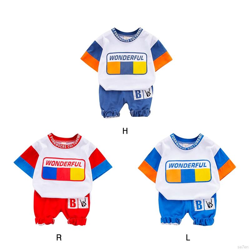 Set Áo Thun Ngắn Tay Cổ Tròn + Quần Đùi Thoáng Mát Cho Bé Trai 6 Tháng - 4 Tuổi