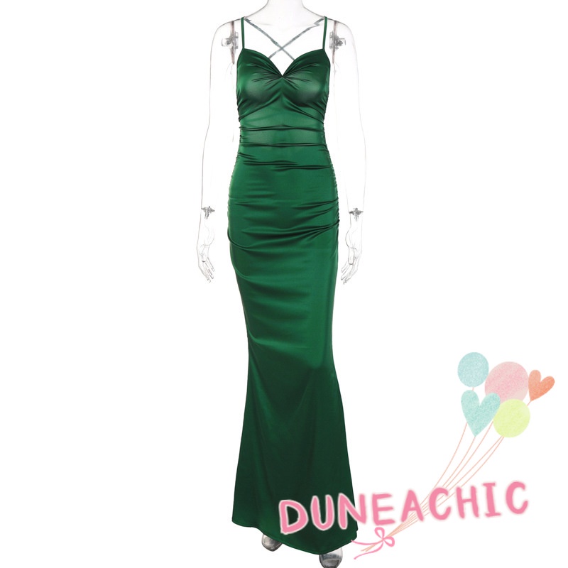 DUNEA Đầm Dự Tiệc Hai Dây Hở Lưng Xếp Ly Xinh Xắn Dành Cho Nữ