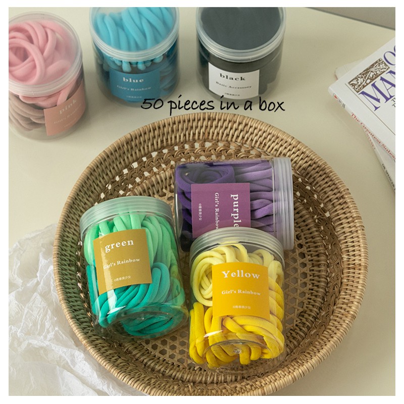 KMHO bộ cột thun 50cái/hộp dây buộc tóc nhiều màu sắc tiện dụng cột tóc phụ kiện tóc trang sức hàn quốc