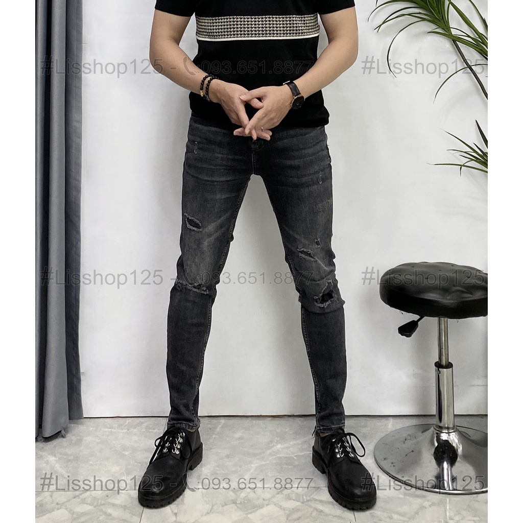 Quần Jeans Nam Pull&Bear Ghi Xám Rách Authentic
