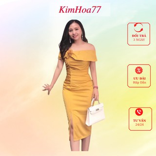 Váy body đầm nữ dự tiệc freesize chất umi nhún phối lưới đính hoa kimhoa77