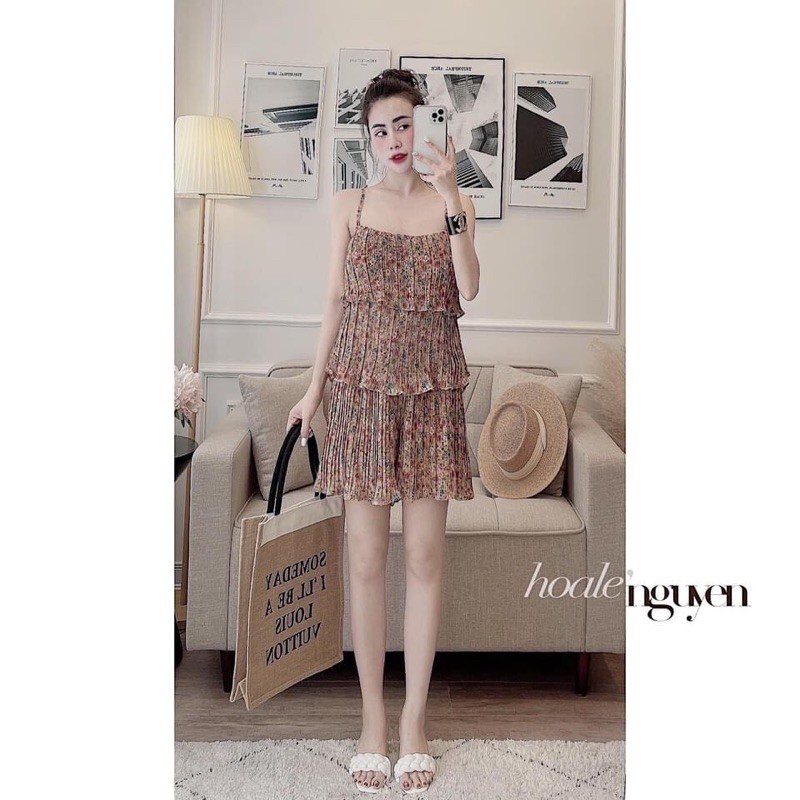 ⚡️BÁN SỈ⚡️Set áo 2 dây và quần váy dập ly hoa 3 màu
