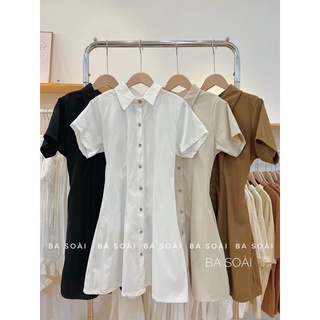 𝘽𝙖𝙨𝙤𝙖𝙞.𝙤𝙛𝙛𝙞𝙘𝙞𝙖𝙡 Váy sơ mi thô Hàn có chun eo phía sau