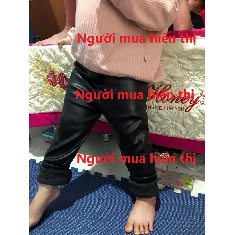 Quần Da PU Lót Nhung Dày Giữ Ấm Cho Bé Gái