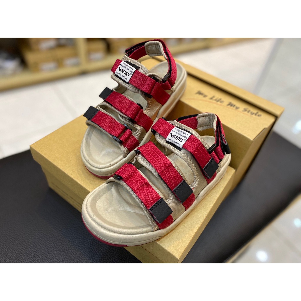 Sandal Vento chính hãng nữ SD-1001 màu đỏ be Wine Red, Dép quai sau tháo rời đi học đi làm