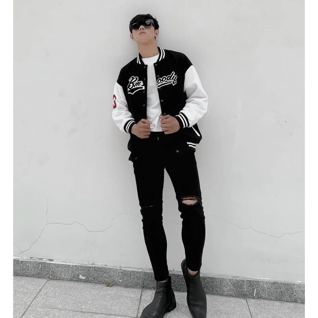Áo Bomber Unisex Nam Nữ Chất Dù 2 Lớp in Bmoody Phối Tay Phong Cách Hàn - La mode