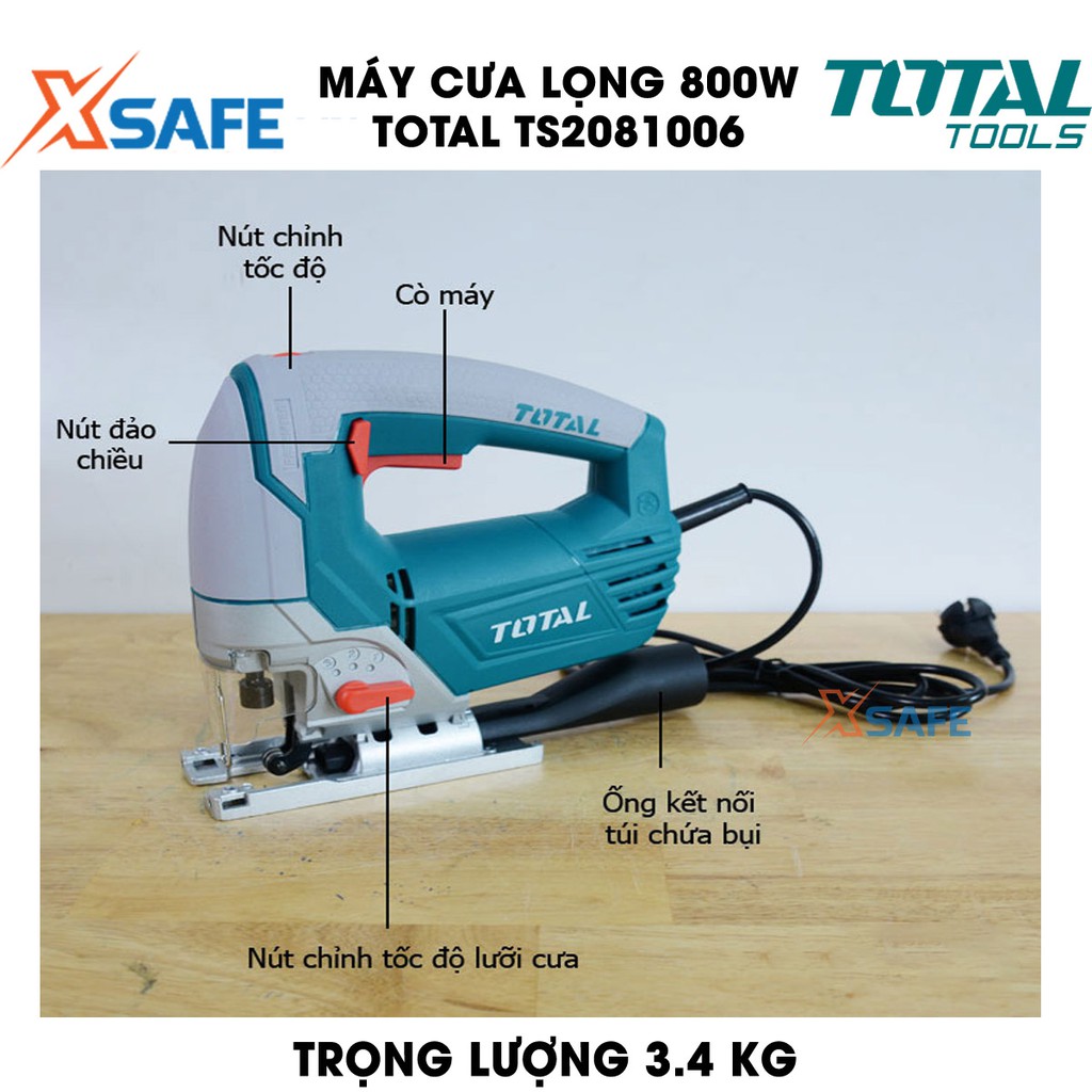 Máy cưa lọng 800W TOTAL TS2081006 Tặng kèm lưỡi cưa Máy cưa lọng Total tốc độ không tải 800-3000 vòng/phút - Chính hãng