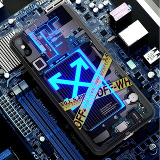 Ốp điện thoại mặt kính họa tiết logo phát sáng cho Iphone 11 Pro Max X XR XS 8 7 6 S Plus