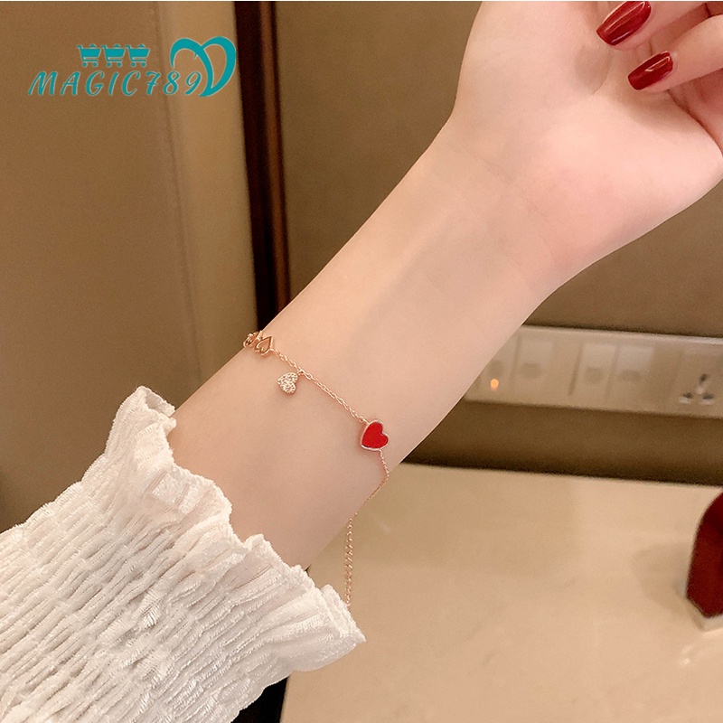 Vòng Tay Mạ Vàng 14K Phối Tua Rua Hình Trái Tim Kiểu Hàn Cho Nữ Magic789
