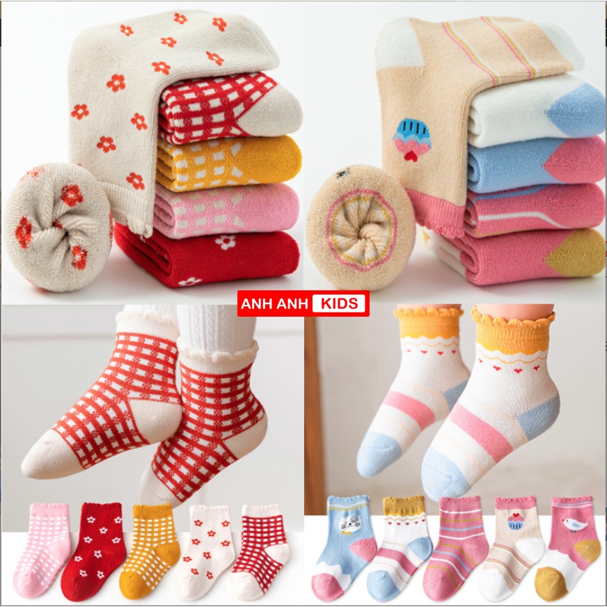 [ Hot 2021] Set 5 đôi Tất cao cấp cho bé - tất trẻ em chất cotton hàng xuất khẩu- Anhanhkids, Anhanhhome - Mẫu 1