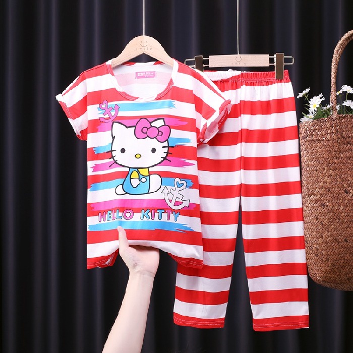 Bộ Đồ Ngủ Tay Ngắn Chất Liệu Cotton In Họa Tiết Hoạt Hình Xinh Xắn Cho Bé