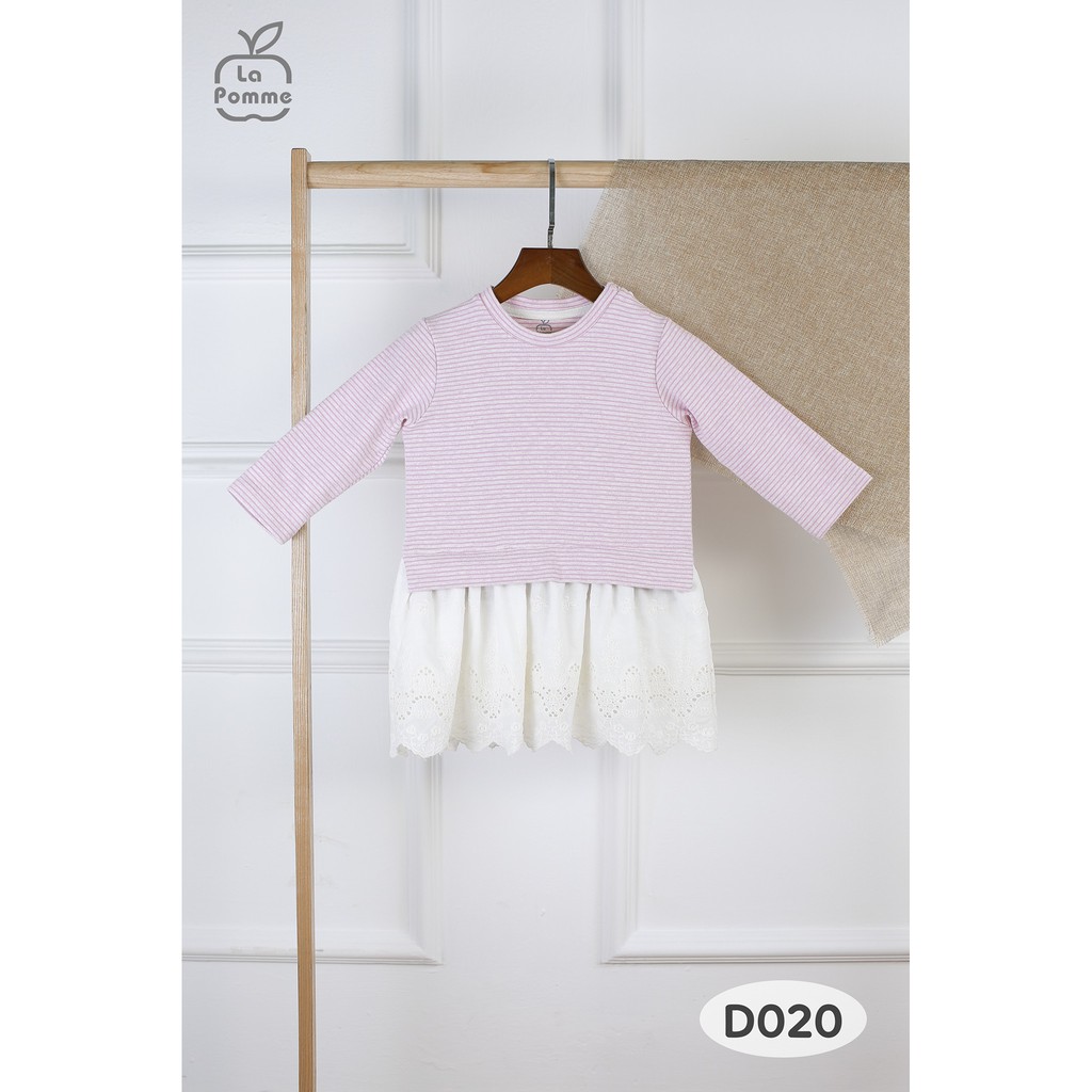 D020 Váy chữ A thêu nổi viền gấu hồng và xanh La Pomme