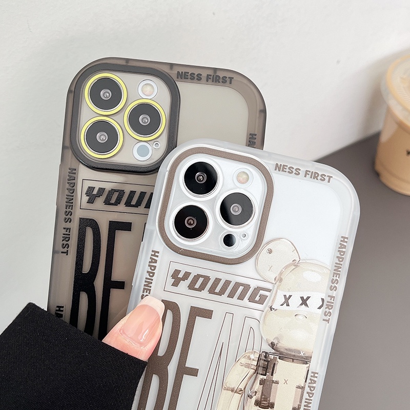 Ốp Điện Thoại Nén Khí In Hình Gấu Và Hoa Thời Trang Sành Điệu Cho iPhone 7 8 Plus X XS XR 11 12 13 Pro Max