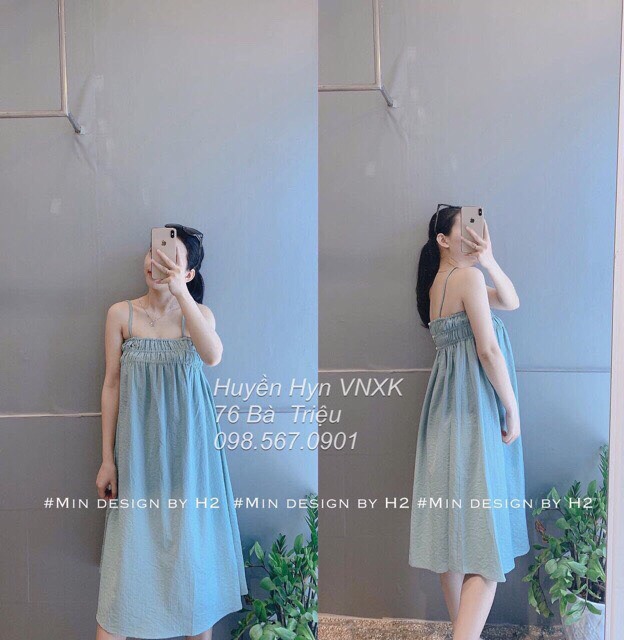 Váy 2 dây chun 3 vòng ngực siêu xinh chất đũi