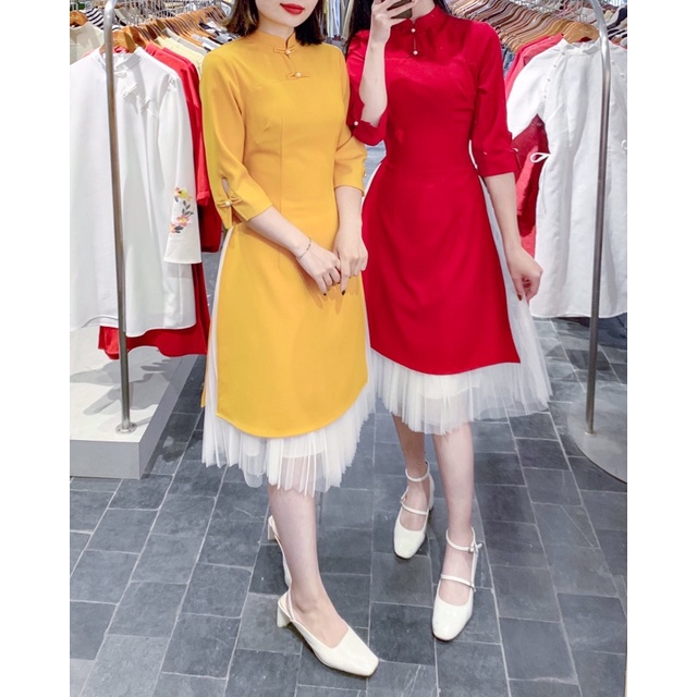 [Mã BMBAU50 giảm 7% đơn 99K] Áo dài nữ cách tân cúc tàu đính trai hàng thiết kế vnt0122a02 by germe