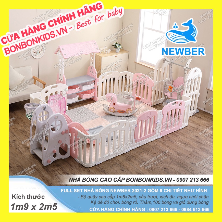 Combo Quây cũi cầu trượt Hàn Quốc Newber Luxury 2 (Big Size 1m9x2m5) - Khu vui chơi nhà bóng cho bé