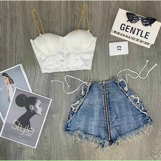 Quần shorts jeans đan dây hở hông siêu hot hit - S5T