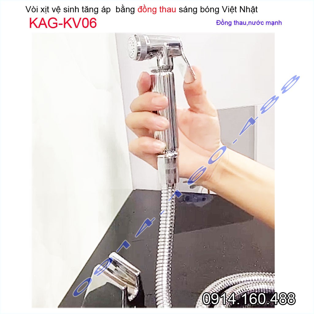 Vòi xịt vệ sinh Việt Nhật Kace KAG-KV06 Chrome, Vòi rửa nhà tắm đồng chuyên dùng cho resort tia phun mạnh sử dụng tốt