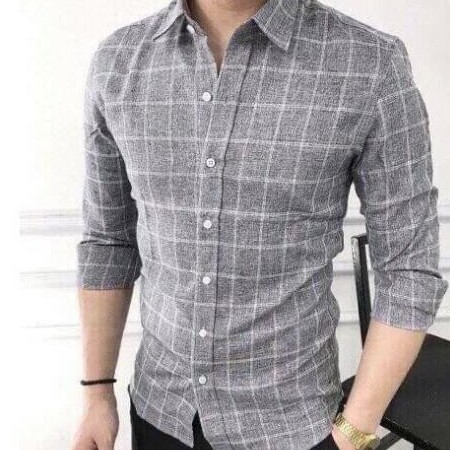 - Áo sơ mi nam màu xám kẻ sọc ô vuông Nguyễn Thị Store cao cấp SM14