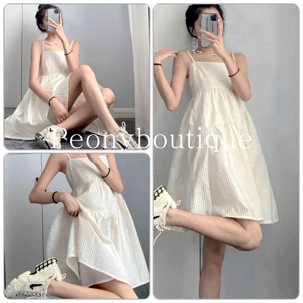 Váy 2 Dây Đũi Nhăn Trắng PEONYB Nữ [FREESHIP] 🌸 Đầm babydoll dáng suông bánh bèo mặc đi biển cá tính Ulzzang 🌸