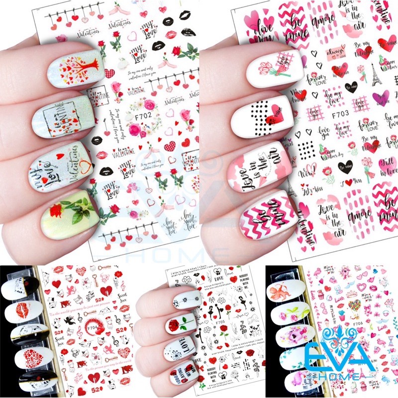 Decal Dán Móng Tay 3D Nail Sticker Tráng Trí Hoạ Tiết Chủ Đề Tình Yêu Valentine F702