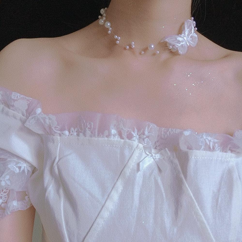 Vòng cổ Ngọc Trai Mặt Hình Bướm Thời Trang Cho Nữ