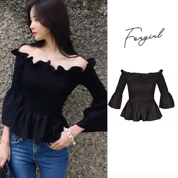 Áo trễ vai tiểu thư Forgirl tay xoè chun ngực chất thô cao cấp