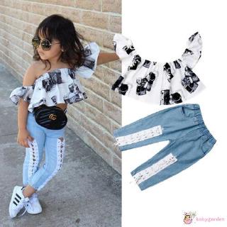 Set Áo Croptop 2 Dây + Quần Denim Hợp Thời Trang Dành Cho Bé Gái