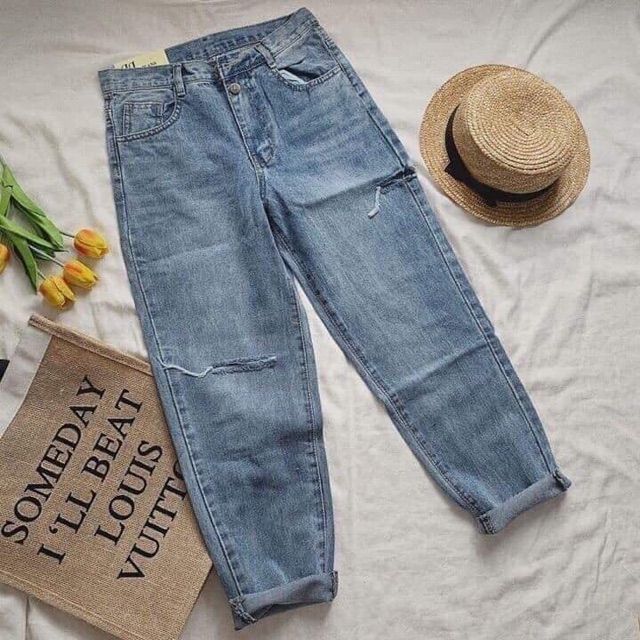 Quần slim baggy jeans rách sườn ver.3 form ulzzang kèm ảnh thật