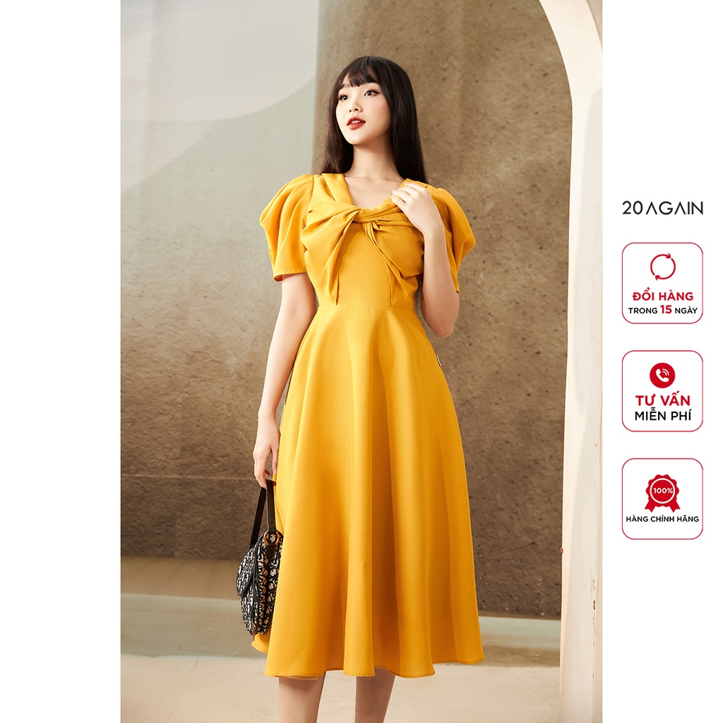 Đầm Xòe ngắn tay xoắn nơ ngực DDW0576 - 20AGAIN | BigBuy360 - bigbuy360.vn