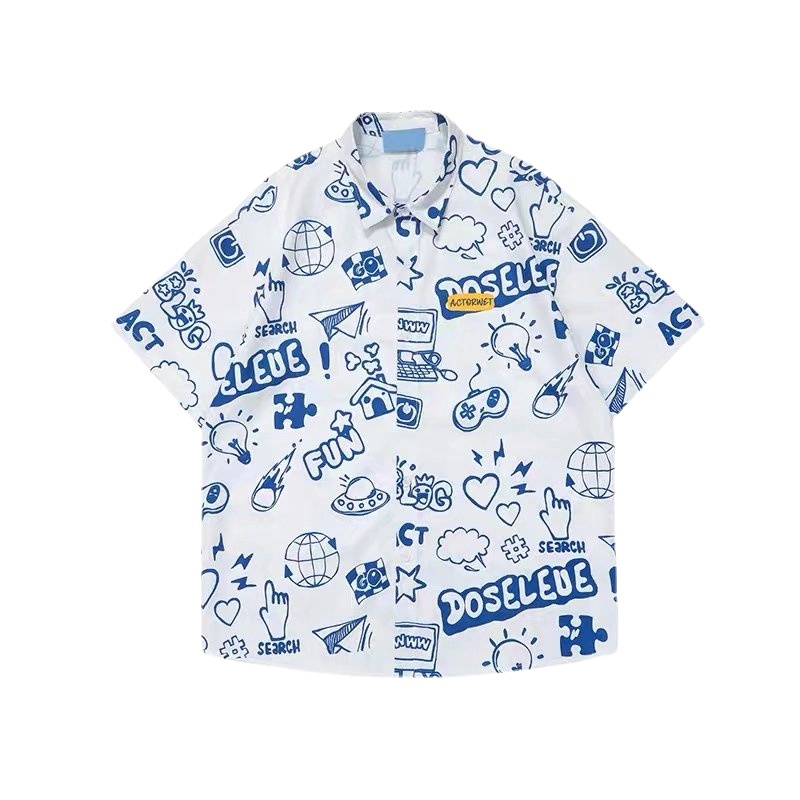 Áo Sơ Mi Tay Ngắn In Họa Tiết Phong Cách Nhật Bản Cho Nam
