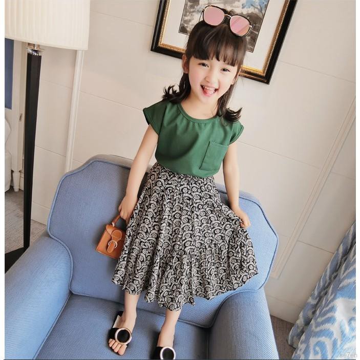 Set áo sát nách + Chân váy hoa xinh xắn cho bé gái