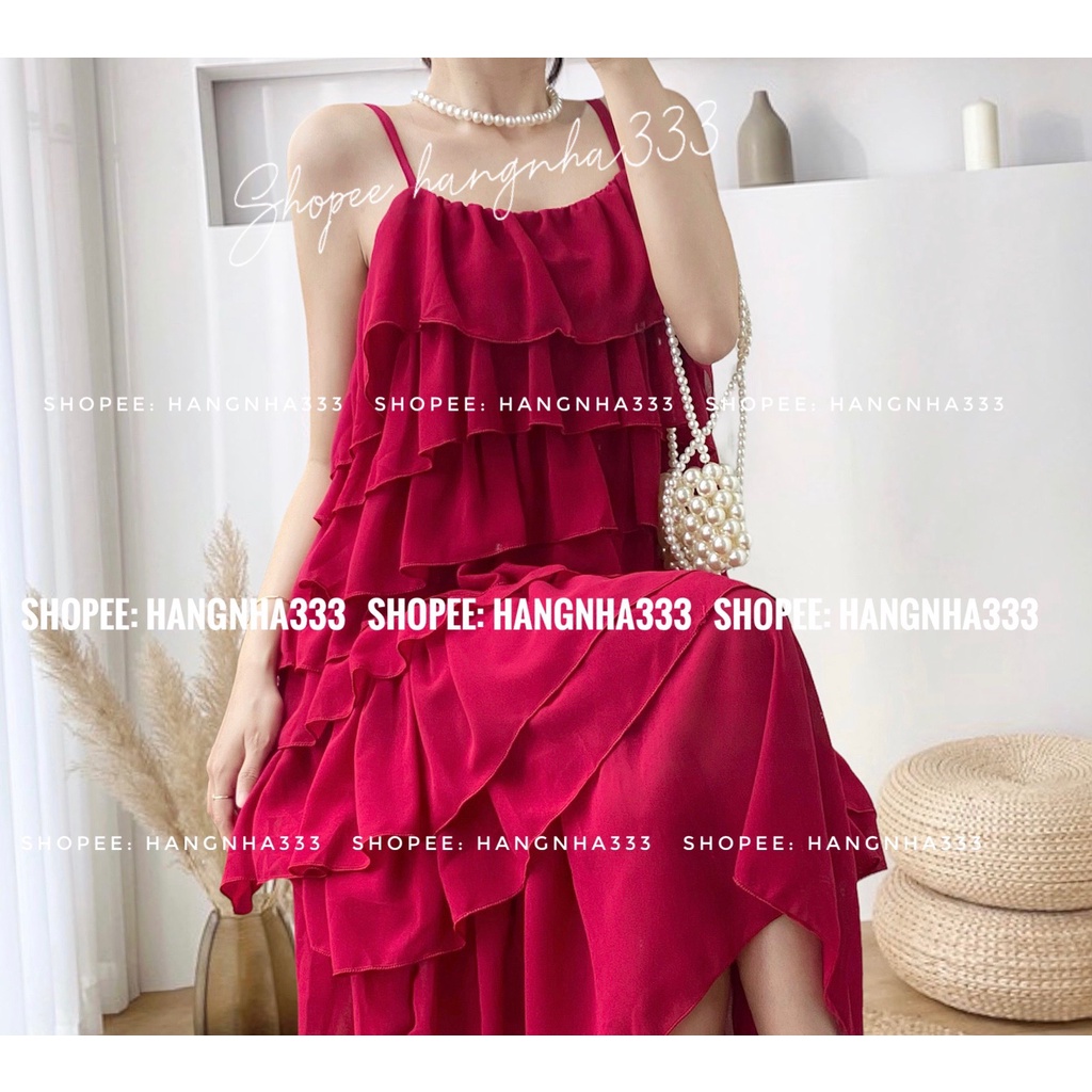 NEW || Đầm maxi 2 dây xếp tầng có TĂNG ĐƠ chất voan trơn form dài xòe nhiều màu trendy