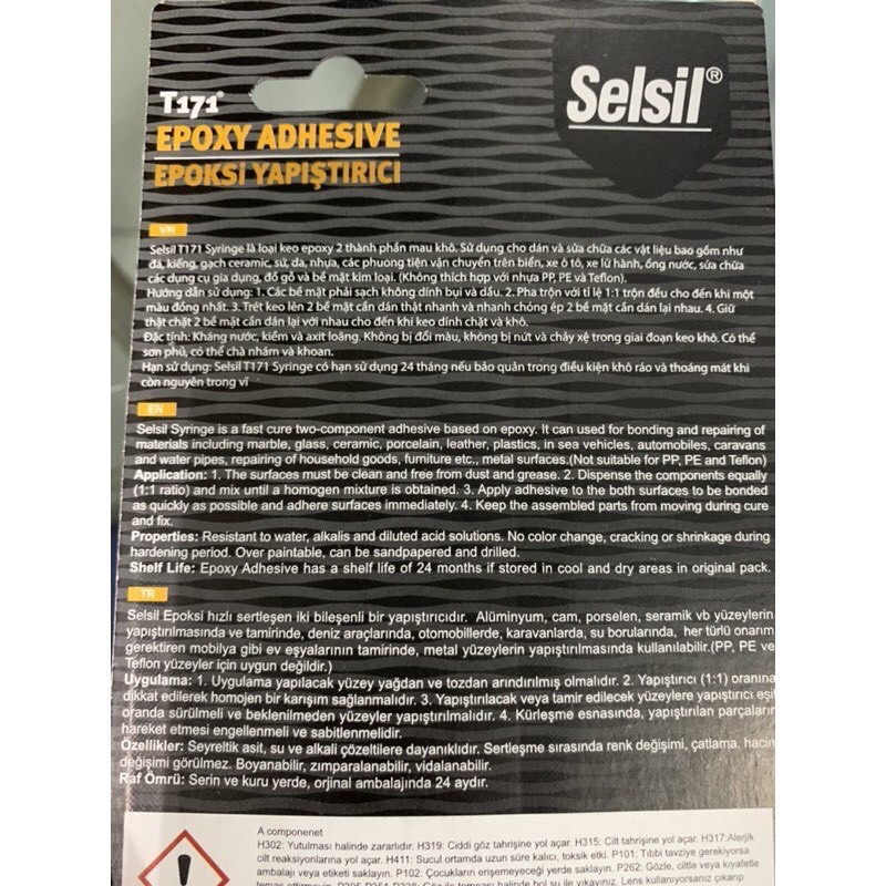 Keo Epoxy đa dụng dán mọi bề mặt Selsil T171 Mul 5 phút khô 24ml