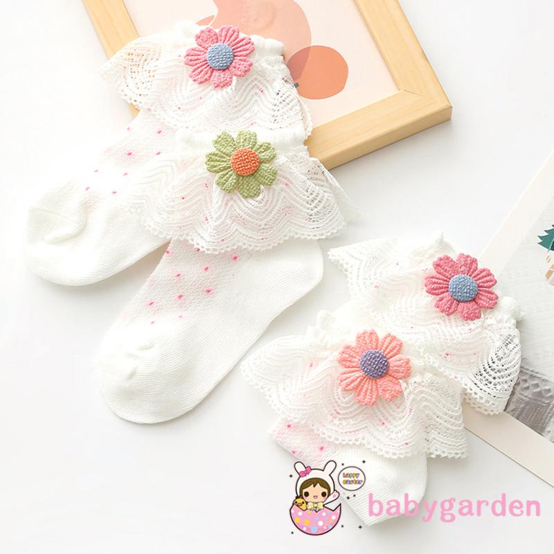 Babygarden- Tất Lưới Cotton Thoáng Khí Phối Ren Hoa Trang Trí Dành Cho Bé Gái