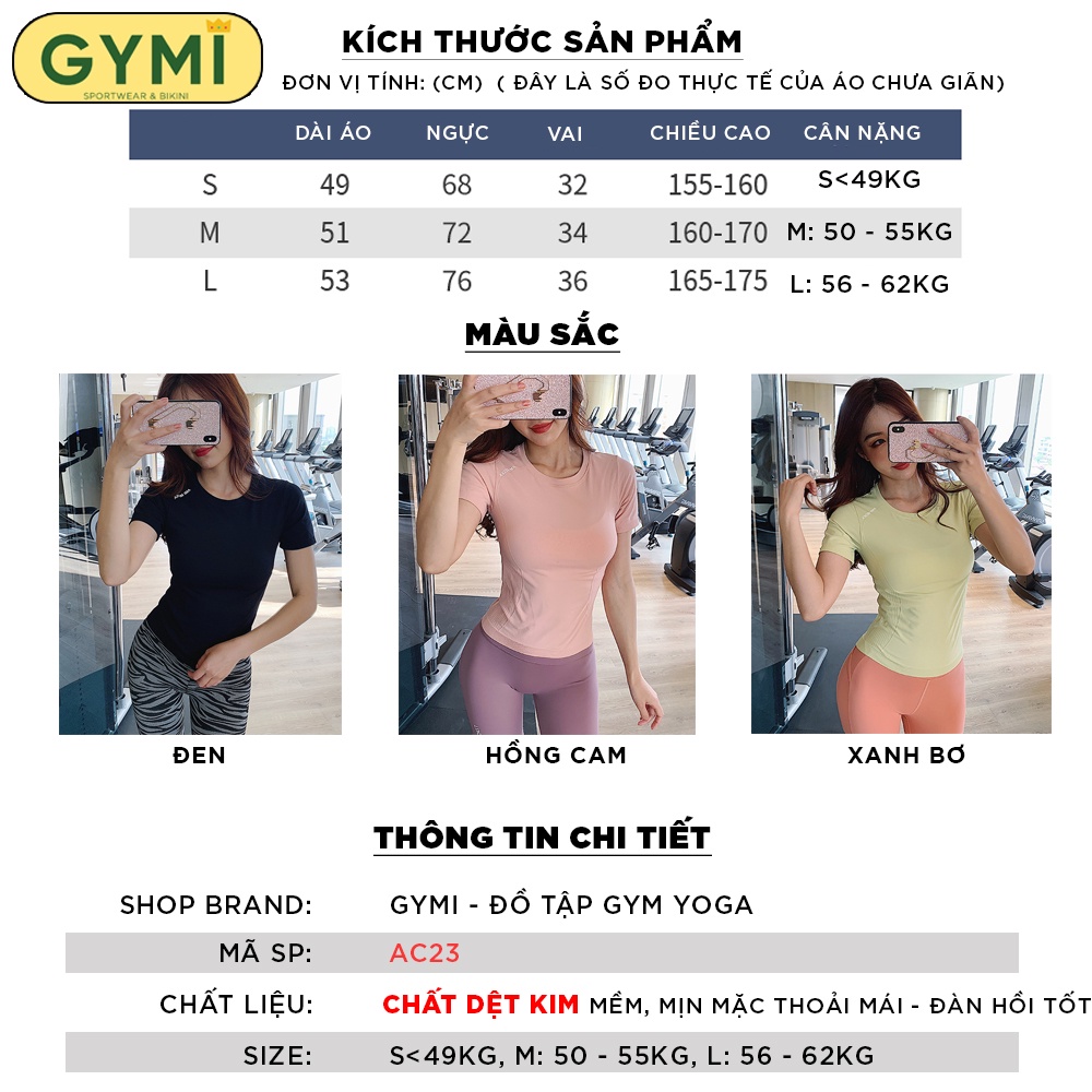 Áo tập gym yoga nữ GYMI AC23 dáng áo thể thao ngắn tay chất liệu dệt co giãn thấm mô hôi hãng Ami Meade