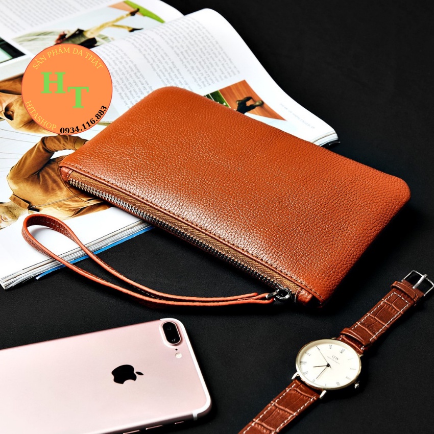 Ví Cầm Tay Nữ Cao Cấp - Cam Kết Da Bò Thật 100% - Màu Đen Hàng Chính Hãng Thương Hiệu Hima Leather - BNM01