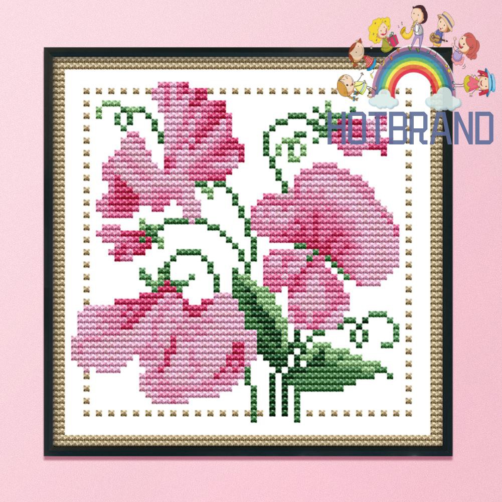 Bộ tranh thêu chữ thập 14CT hình hoa dễ thương 17x17cm DIY