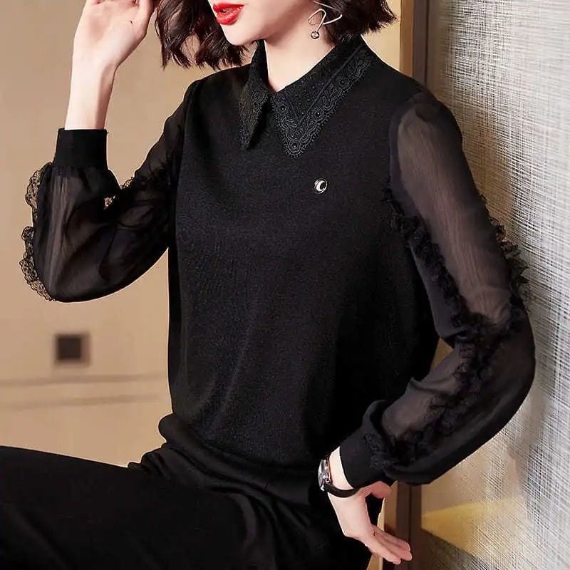 Áo sơ mi chiffon tay dài thời trang xuân hè cho phụ nữ trung niên