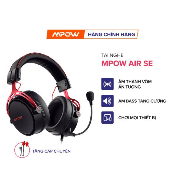 Tai Nghe Gaming Headphone MPOW Air SE BH439A Âm Thanh Vòm 360, Bass Tăng Cường, Mic Khử Nhiễu - Chính Hãng BH 24 Tháng