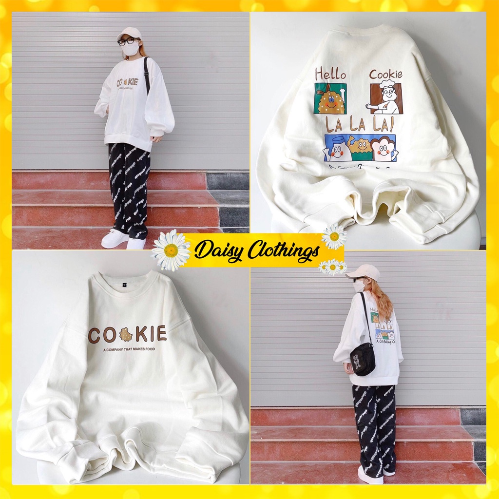 [Có Video Thật + Ảnh Thật] Áo Sweater Trắng In Bánh Cookie Cute Dày Dặn Hot Trend Mã 594 - Daisy Clothings